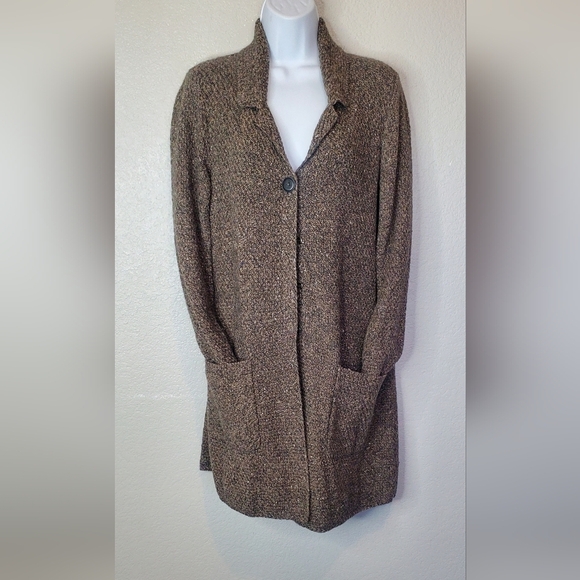 J Jill Melange Space Brown Duster Cardigan Tweed Kint Sweater Size Small Cotton - Picture 4 of 10